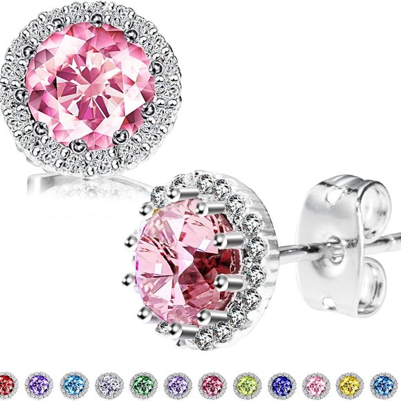 New  Garnet/January  Birthstone Stud Earrings Set, Copper Plated Cubic Z… - Picture 1 of 16